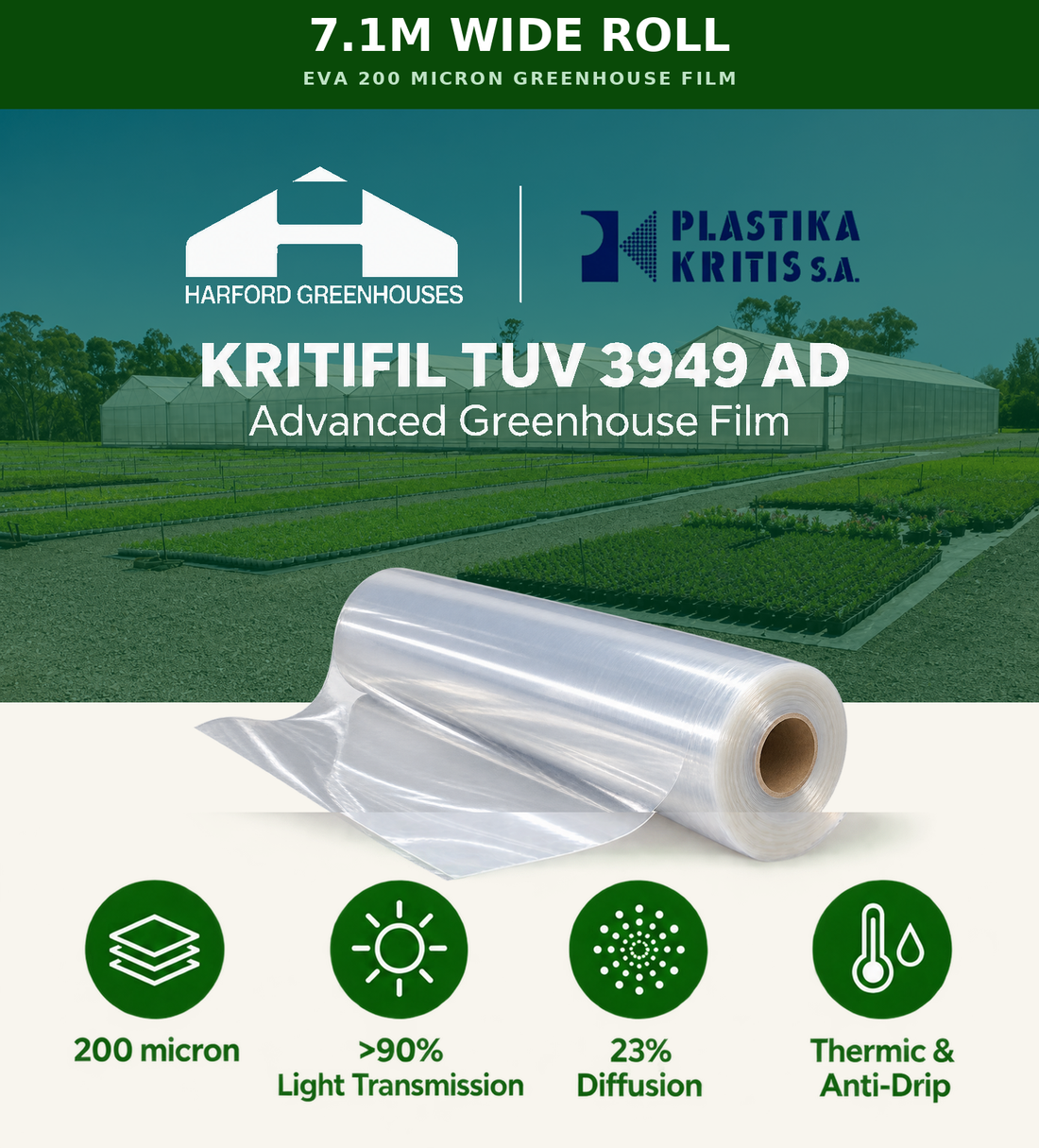 7.1m Wide 200 Micron EVA Greenhouse Film