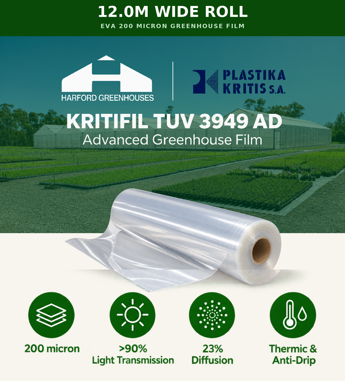 12.0m Wide 200 Micron EVA Greenhouse Film