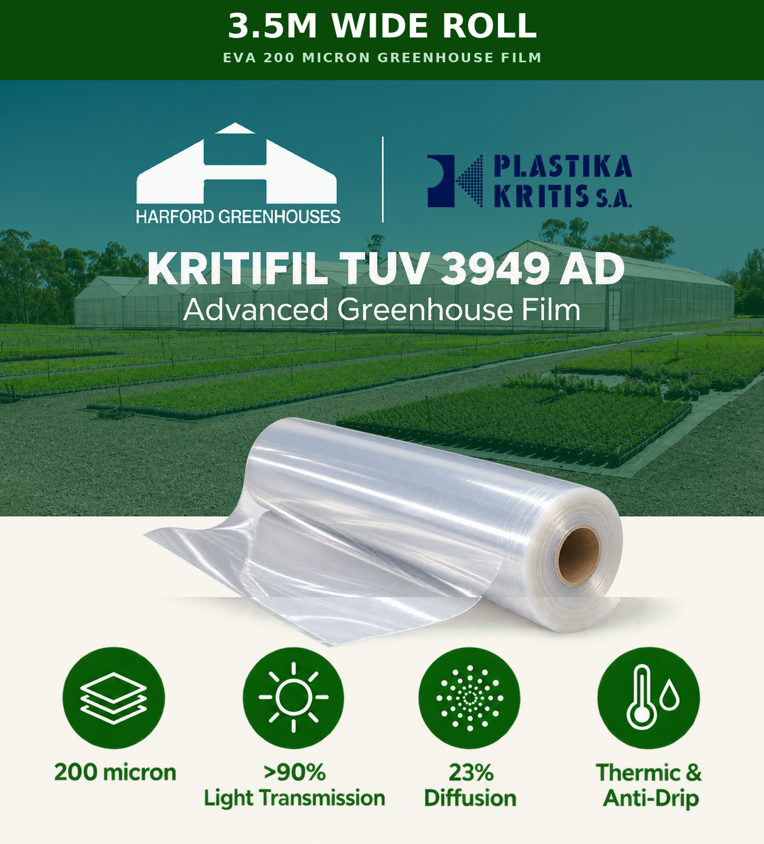 3.5m Wide 200 Micron EVA Greenhouse Film