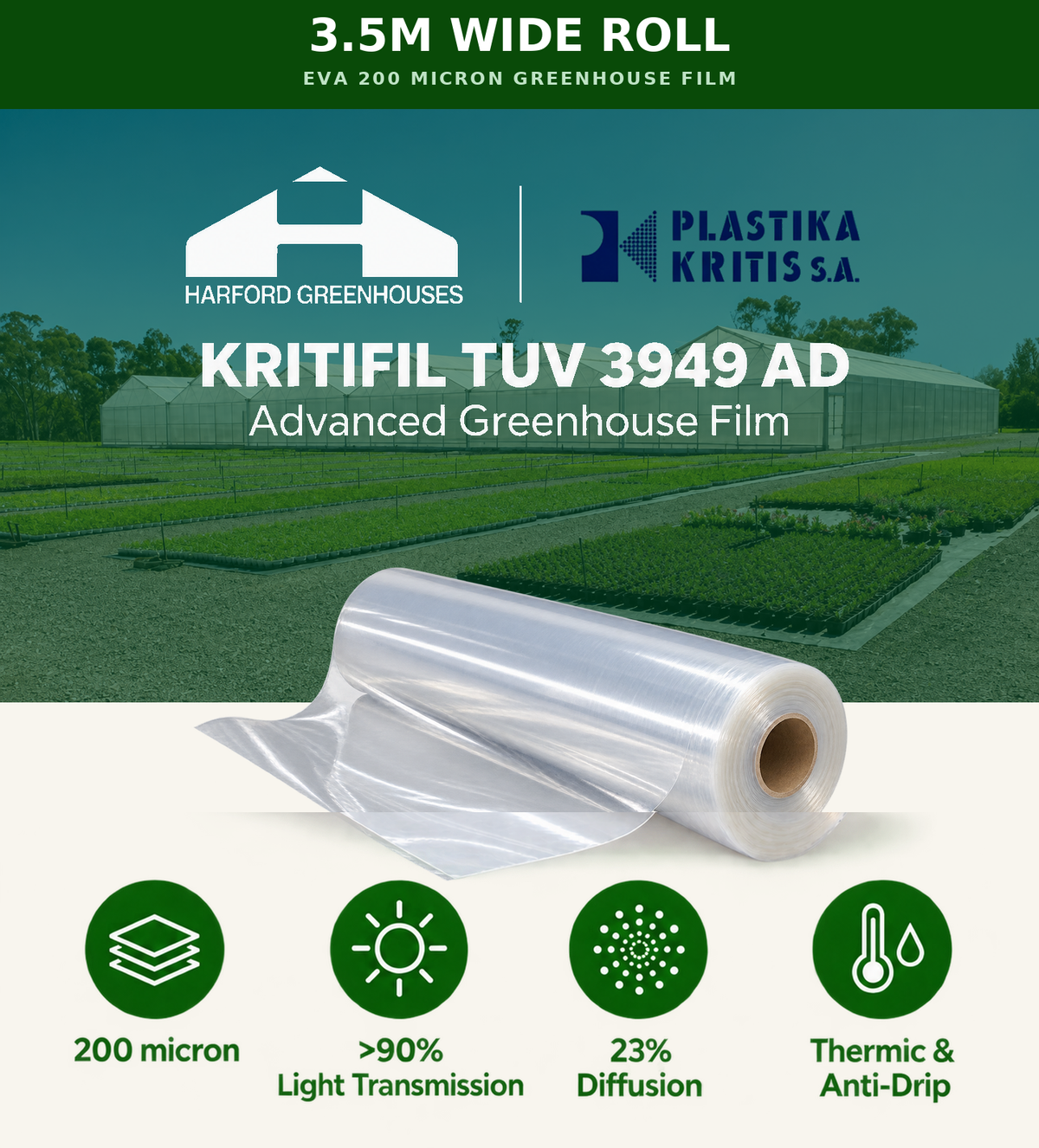 3.5m Wide 200 Micron EVA Greenhouse Film