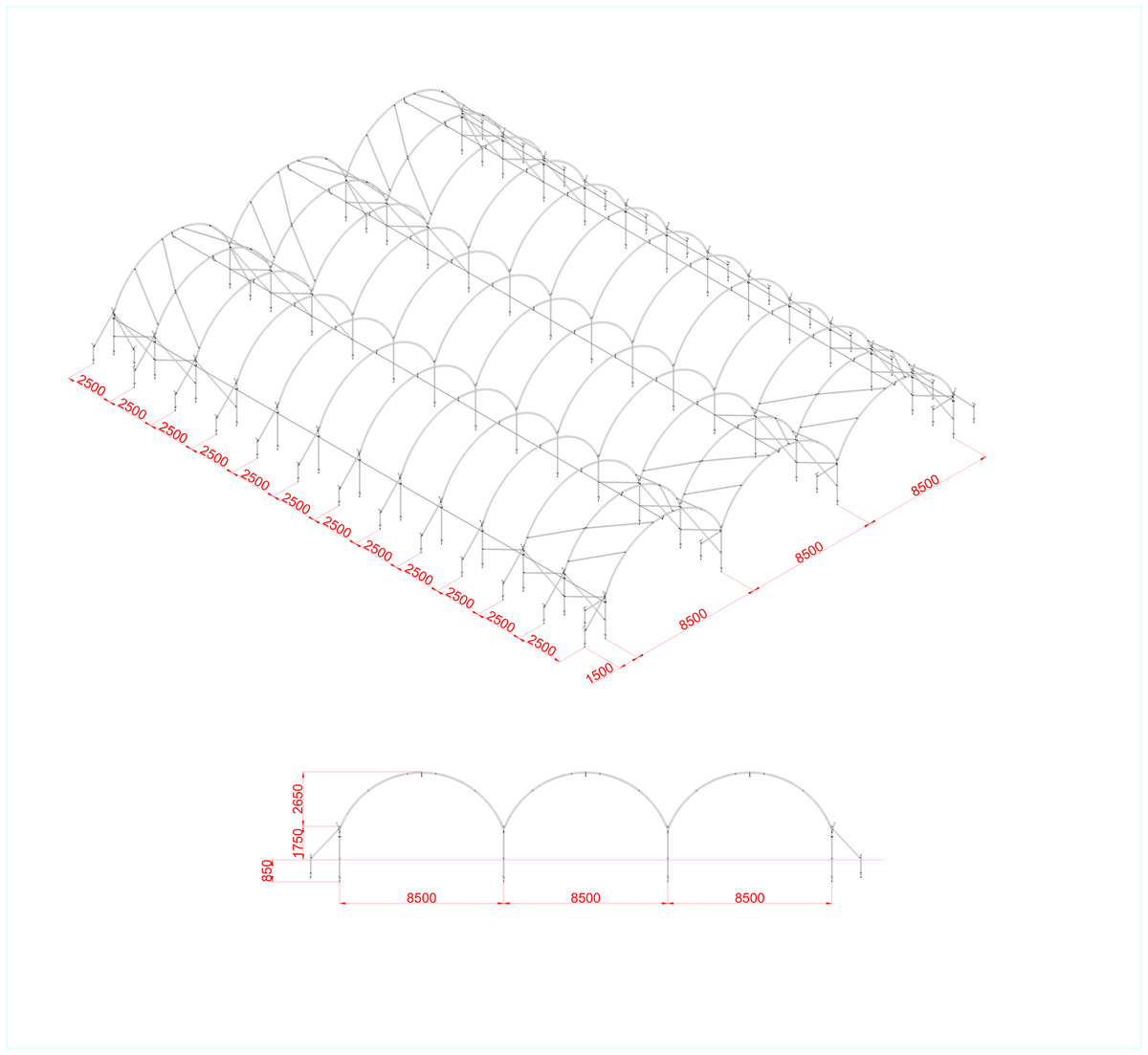 Harford Soft Fruit Cover concept drawing showing span, height and hoop dimensions