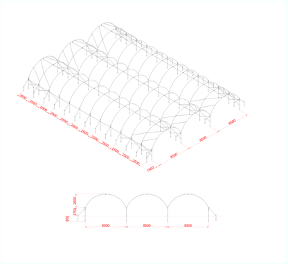 Harford Soft Fruit Cover concept drawing showing span, height and hoop dimensions