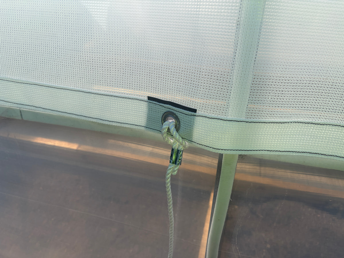 Harfords Home Gardener Shade Cover close up of eyelet and tie-down cord